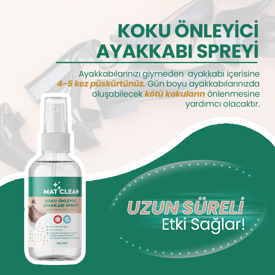 Mat Clean Koku Önleyici Ayakkabı Spreyi 100ml Uzun Süre Etkili, Ferah Koku