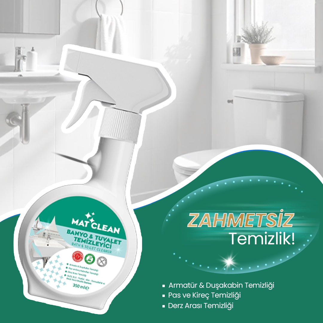 Mat Clean Banyo & Tuvalet Temizleyici Sprey 350ml Kireç ve Kir Kalıntılarına Etkili