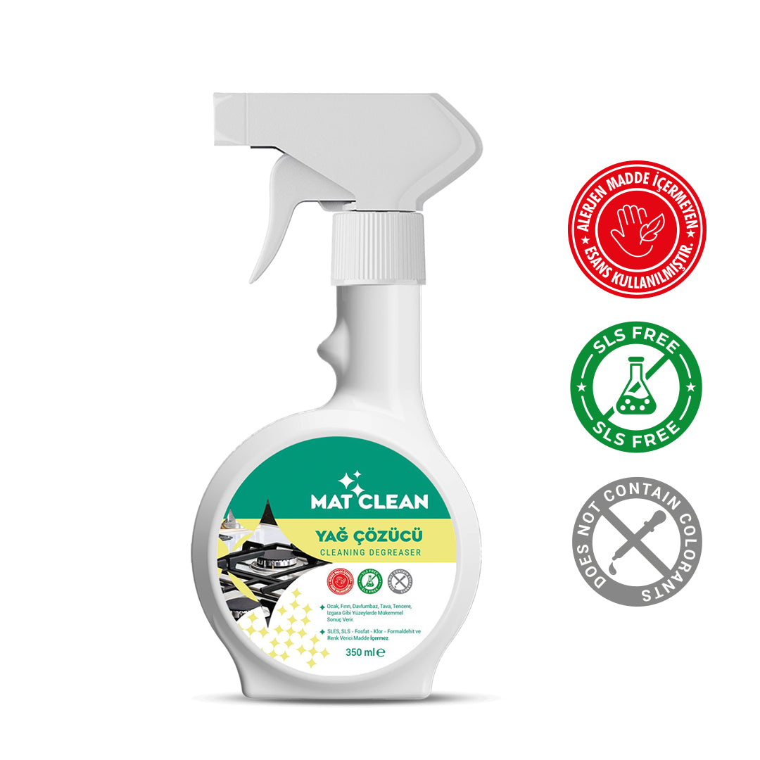 Mat Clean Yağ Çözücü Sprey 350ml Güçlü Formül, Mutfak ve Ocak Temizliği
