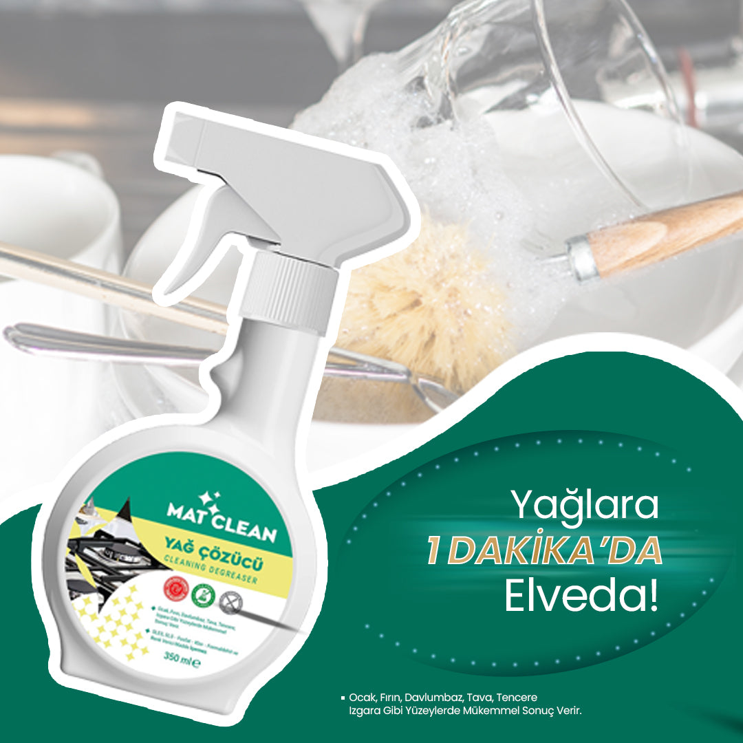 Mat Clean Yağ Çözücü Sprey 350ml Güçlü Formül, Mutfak ve Ocak Temizliği