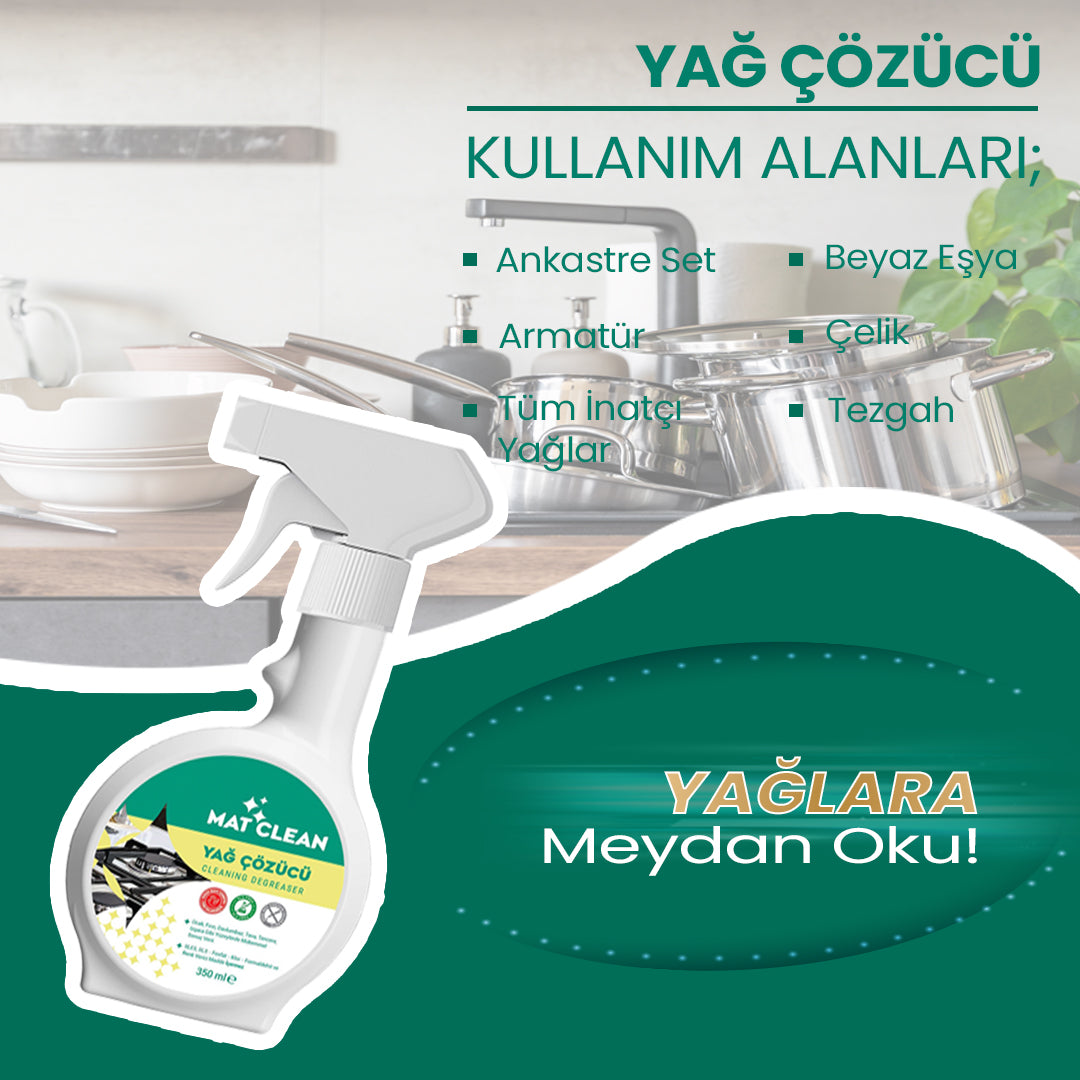 Mat Clean Yağ Çözücü Sprey 350ml Güçlü Formül, Mutfak ve Ocak Temizliği